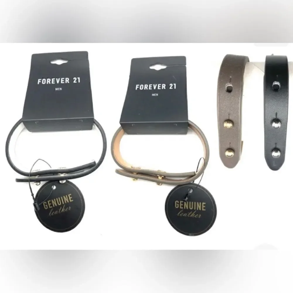 🔥Forever 21 Men’s Color: Brown leather adjustable Bracelet Gold studs one size